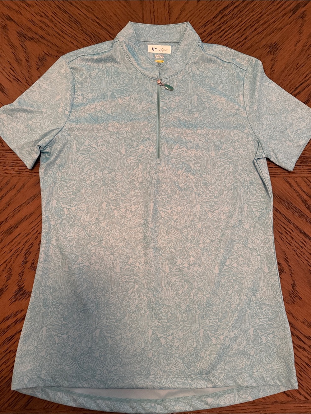 Greg Norman Collection Teal Blue Short Sleeve Zip Polo